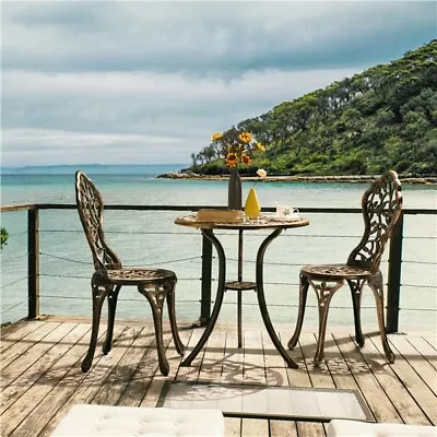 3 Piece Patio Bistro Table Set Outdoor Furniture Antique Aluminium Chair Bronze • £102.99