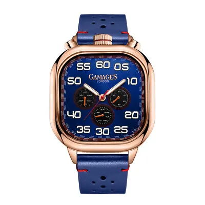 Mens Automatic Watch Blue Vertical Astute Leather Strap Blue Dial GAMAGES • £110