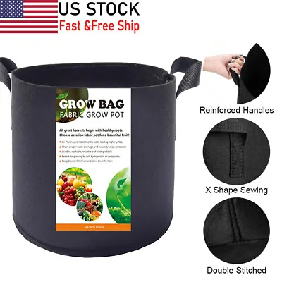 10 Pack Fabric Grow Pots Round Aeration Plant Pots Grow Bags 1-20 Gallon Black • $20.89