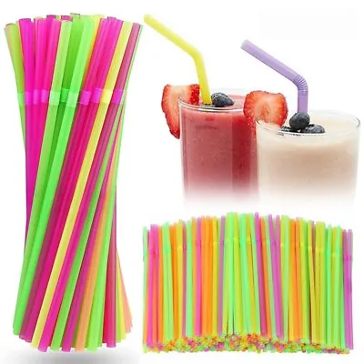 £3.40 • Buy 100 X Straws Flexible Plastic Bendy Drinking Straw Neon Coloured Birthday Party