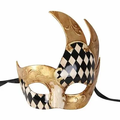 Masquerade Mask For Men Checkered Vintage Venetian Mask Black And Gold • $17.45