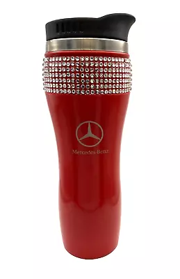 Red Bedazzled Bling MERCEDES BENZ Logo Stainless Mug Tumbler Cup Coffee • $24.95