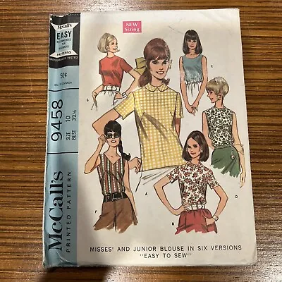 Vintage McCalls Sewing Pattern 1960s #9458 Misses/Junior Blouse Size 10 Easy • $7.99