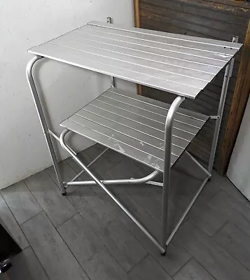 Vintage Slat Aluminum Folding RV Camping Kitchen Stand Table Shelf • $171