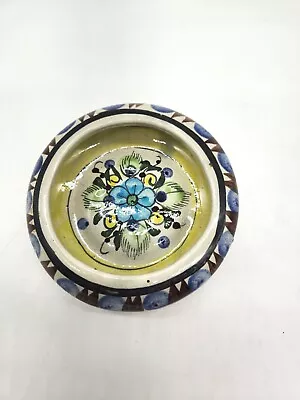 Mexican Tonala Folk Art Pottery Trinket Dish Ashtray Floral • $10