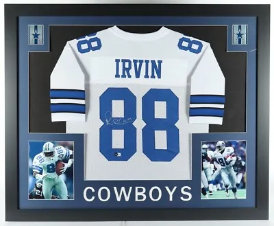 Michael Irvin Signed Dallas Cowboys 35x43 Framed White Jersey (Beckett Hologram) • $399.95