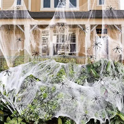 300g Halloween Spider Web Stretchable Cobwebs With 60 Spiders For Halloween • £2.99