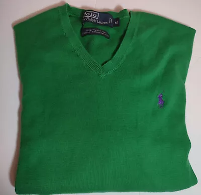 Polo Ralph Lauren Sweater Mens Medium Green Pima Cotton V Neck • $12