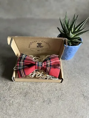 Handmade Dog Bow Tie With Collar Attachment Red Tartan • £5.50