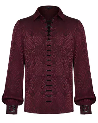 Punk Rave Mens Gothic Steampunk Dandy Vampire Shirt Top Red Jacquard Lace Up VTG • $75.78