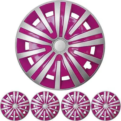 Hubcaps Set   Spinel   IN Silver/Pink 16 Inch 4x Premium Design Hub Caps • $175.32