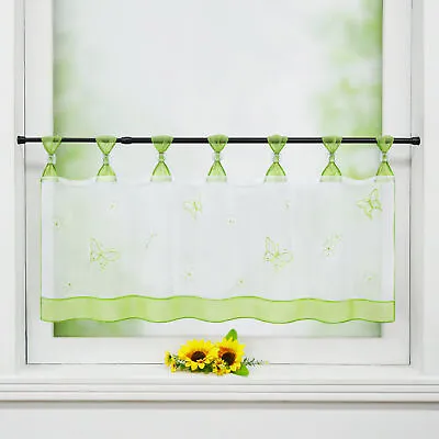Cafe Net Curtains Kitchen Embroidery Short Valance Window Sheer Tab Top Voile • £9.49