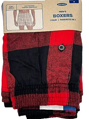 NWT OLD NAVY Flannel Boxer 3.5  Inseam Sz M-L-XL Red Black Checks #O12 • $16.25