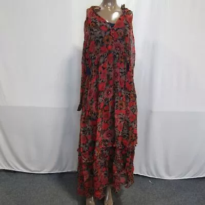 By Anthropologie Women's Dress Red Multi Size Small Ruffle V-Neck • $24.99