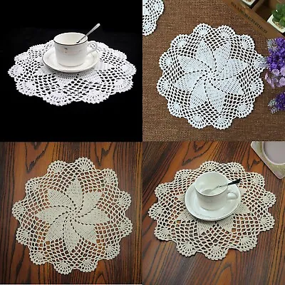 £5.40 • Buy Set Of 4 Dining Table Place Mats Flower Placemat Round Cotton Crochet Lace Doily