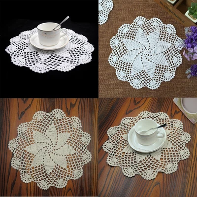 £5.40 • Buy Set Of 4 Dining Table Place Mats Flower Placemat Round Cotton Crochet Lace Doily