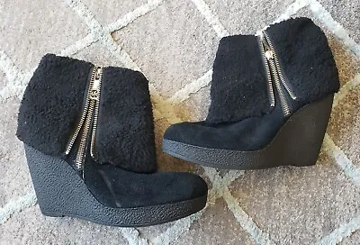 Michael Kors Black Wedge Boots Heels Size 8 • $29.99