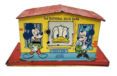Vintage 1950's J.Chein Disney 2nd National Mechanical Duck Bank Walt Disney • $34.48
