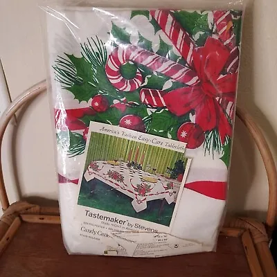 $45.26 • Buy Vintage Tastemaker By Stevens Christmas Tablecloth Cotton Blend Candycanes Bows 