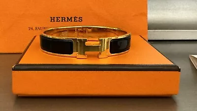 Authentic Hermes Clic H Bangle Bracelet PM Yellow Gold-Plated/Noir With Receipt • $295