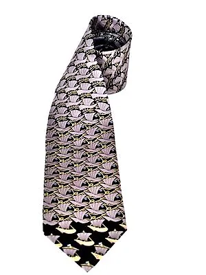 M C ESCHER' S TRANSFORMER Design Inspired Beautiful Silk TIE Black Gray • $49.99