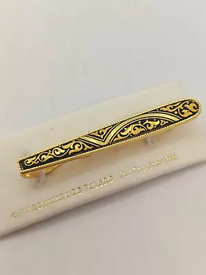 Vintage Damascene Spanish Tie Bar Clip Clasp For Men From Spain 24K Gold & Steel • $25