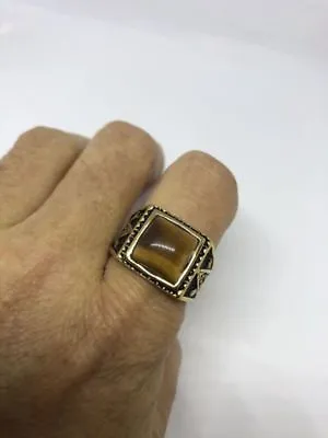 Vintage Golden Stainless Steel Genuine Tiger’s Eye Free Mason Men's Ring • $36