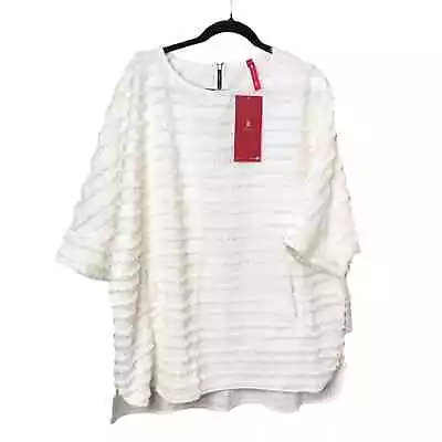 Ic Collection By Connie K Ivory Fringe Tunic Pocket Top Women's Large NWT • $44.99