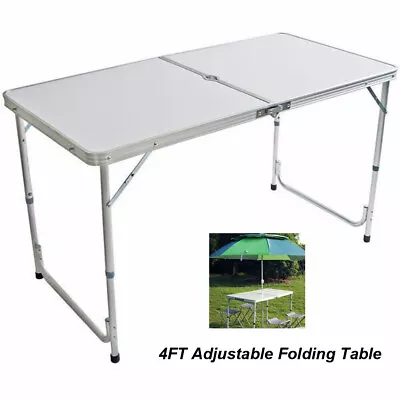 £23.78 • Buy 4FT Adjustable Aluminium Folding Portable Camping Table Party BBQ + Parasol Hole