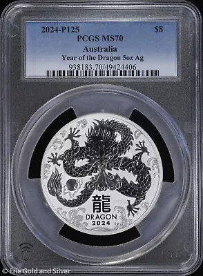 2024-P125 $8 Australia 5oz Silver Year Of The Dragon PCGS MS 70 • $249.95