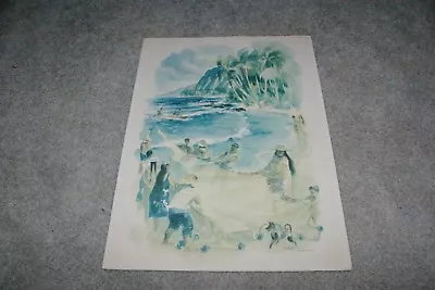 1959 Matson Lines Menu Hawaii Fishing Scene Port Sydney  Australia SS Mariposa • $34.99