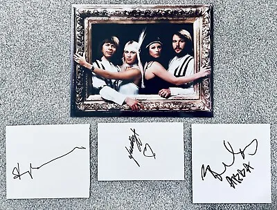 Frida & Benny & Bjorn HAND SIGNED White Cards + ABBA Photograph *IN PERSON* COA • £495