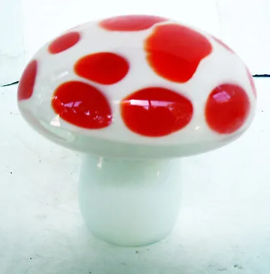 Blown Glass Solid Mushroom Paper Weight White W/ Red Dots 4'' T Art Glass Heavy • $19.95