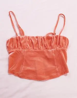 Urban Outfitters Women's Eden Ruched Velvet Cropped Cami LV5 Coral Medium NWT • $16.99