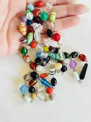 VTG Colorful Necklace Venetian Art Glass Murano Flapper Wired Rare Long Rare • $35