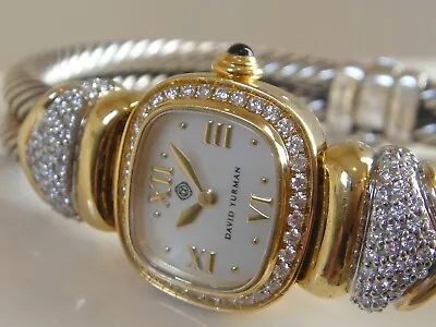 $6850 David Yurman 18k Gold Diamond Case Ss Double Cable Bracelet Watch Xl Wrist • $2999.99