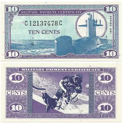 1969-70 UNCIRCULATED US 10¢ Note SERIES 681 Military Payment Certificate VIETNAM • $19.95