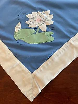 Vintage 40's-50's Hand Appliqued Embroidered Cotton Tablecloth Blue 36.5 X36.5  • $45