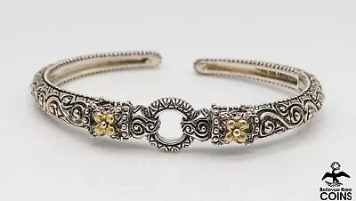 Barbara Bixby 18k Yellow Gold Sterling Silver Floral Scroll Cuff Bracelet • $51