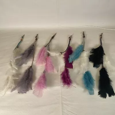 (6) Vintage 1980's Boho Feather / Leather Cord Hair Clip Lot B Of 6 • $34.99