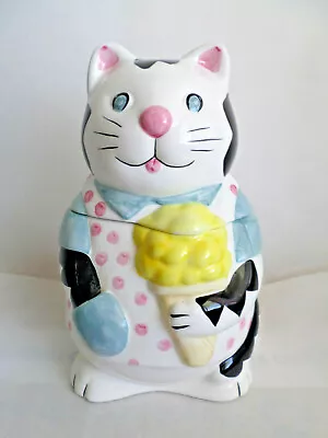 Fat Kitty Cat Cookie Jar Canister With Ice Cream Cone Ceramic Vintage 11.5  X 7  • $39.99