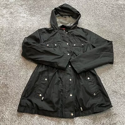 Merona Basic Hooded Jacket Womens Medium Black Zip Snap Button Up Water Resist • $19.99