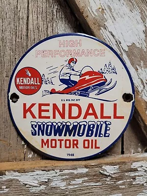 Vintage 1948 Kendall Porcelain Sign Snowmobile Gas Motor Oil Lubricants 6  Sign • $174.95