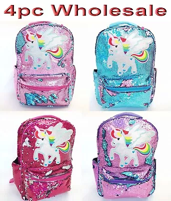 4pc Wholesale Large Kids Unicorn Sequins Backpack School Bags Mixed • $48