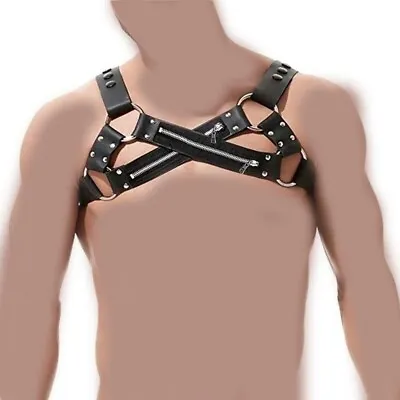 Male PU Leather Chest Body Bondage Harness Straps Sexy Clubwear Costume Fantasy  • £10.32