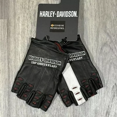 Harley Davidson Mens 120th Anniversary  North Fingerless Leather Gloves Large • $49.99