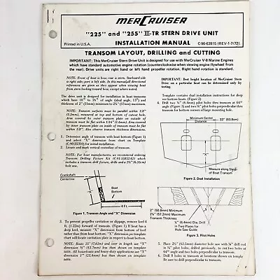 Vtg 1972 Mercury Mercruiser 225 255 II-TR Stern Drive Unit Installation Manual • $9.99