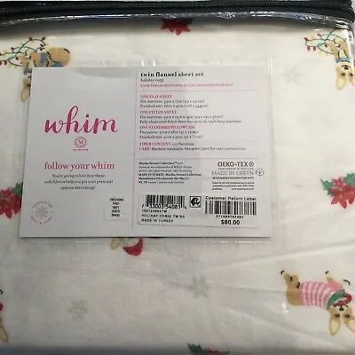 NEW Martha Stewart-whim HOLIDAY CORGI Dog Christmas Flannel Sheet Set TWIN • $55