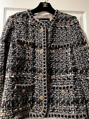 Chanel 16a Paris-rome Fantasy Tweed Jacket Braided Trim Gold Cc Buttons Fr46-42 • £7629.11