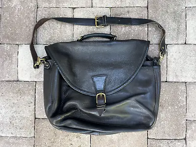 Vintage 1974 BLACK LEATHER U.S. Style Mail Bag 16 X12 X7  Great Pre-Owned Cond. • $198.95